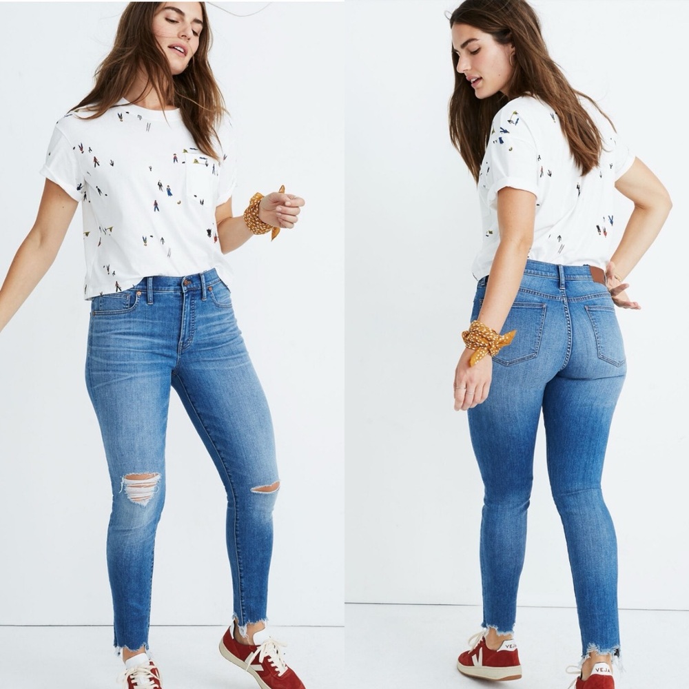 9" Mid-Rise Skinny Jeans in Frankie Wash: Torn-Knee Edition